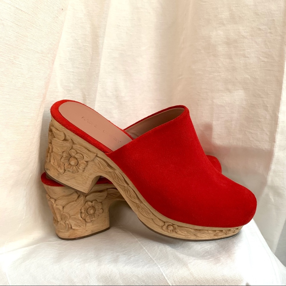 Rachel Comey Carved Wooden Red Clogs